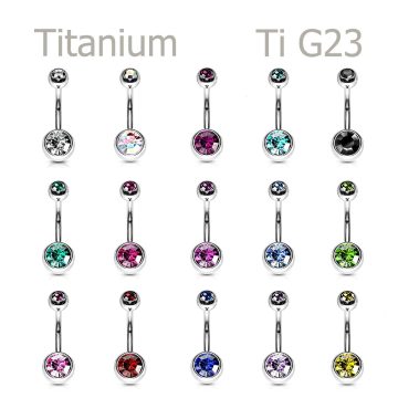 Double jeweled G23 titanium belly button ring with premium crystals, ASTM F136 quality