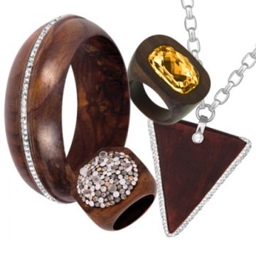 Swarovski kristályos fagyűrűk, fa karperecek